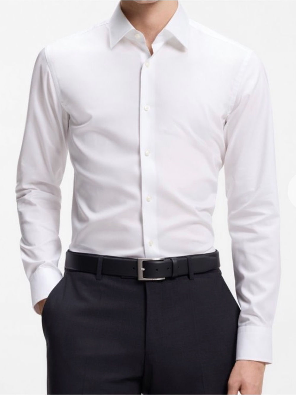 BOSS Hugo Boss White 100% Pure Linen Slim Fit Shirt H-Hank-Kent M 15.5